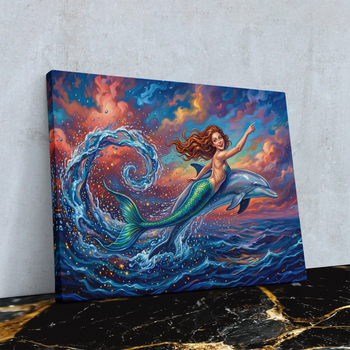 Mermaid Dolphin Dance — Mermaid Dolphin Dance Against Wall4x5 Reflect 19