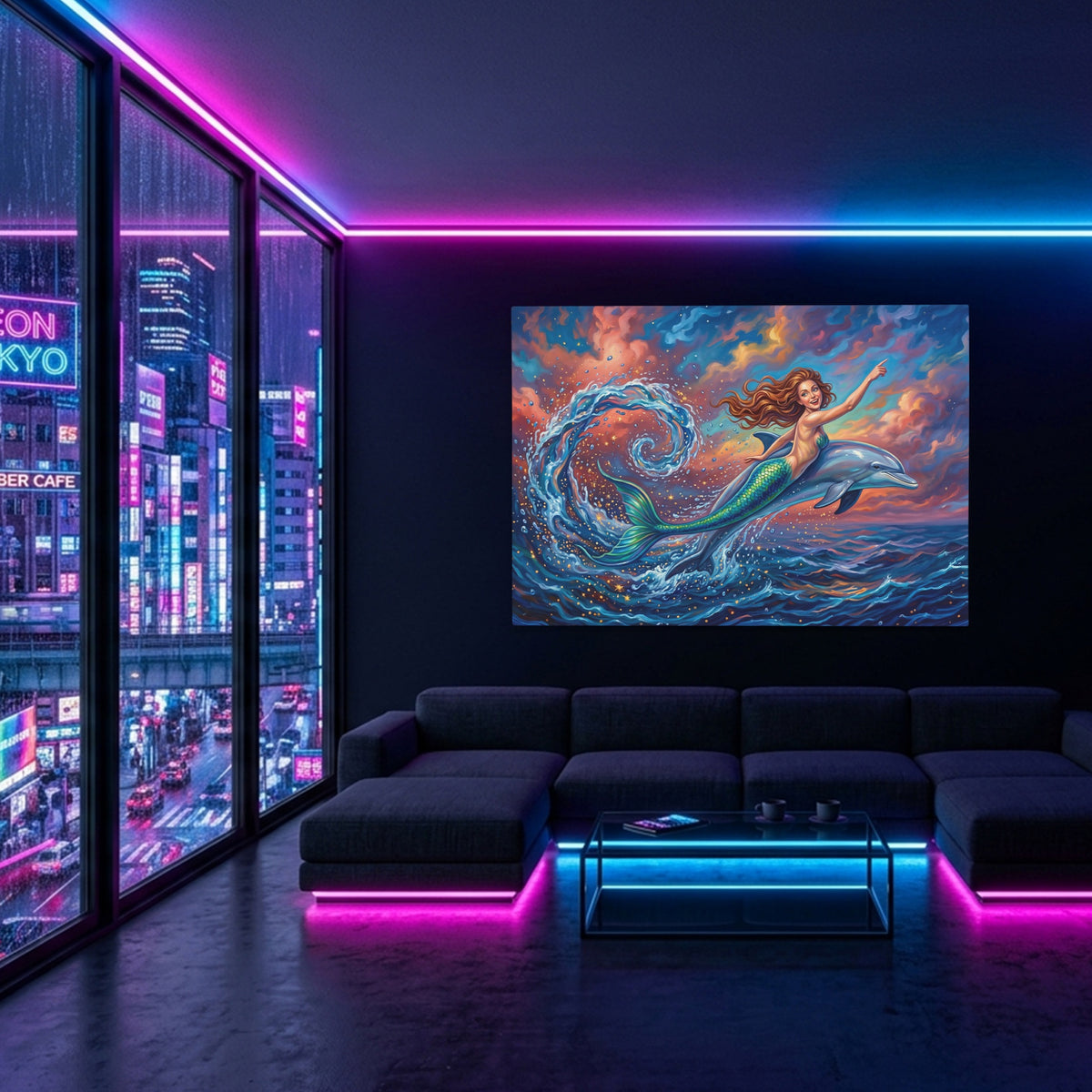 Mermaid Dolphin Dance — Mermaid Dolphin Dance Blue Pink Neon Room Land 82