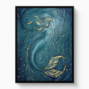 Mermaid Golden Flow — mermaid golden flow white studio framed black