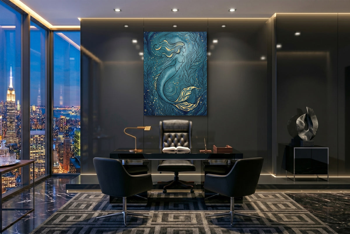 Mermaid Golden Flow — mermaid golden flow office with city view 3 1port flush print