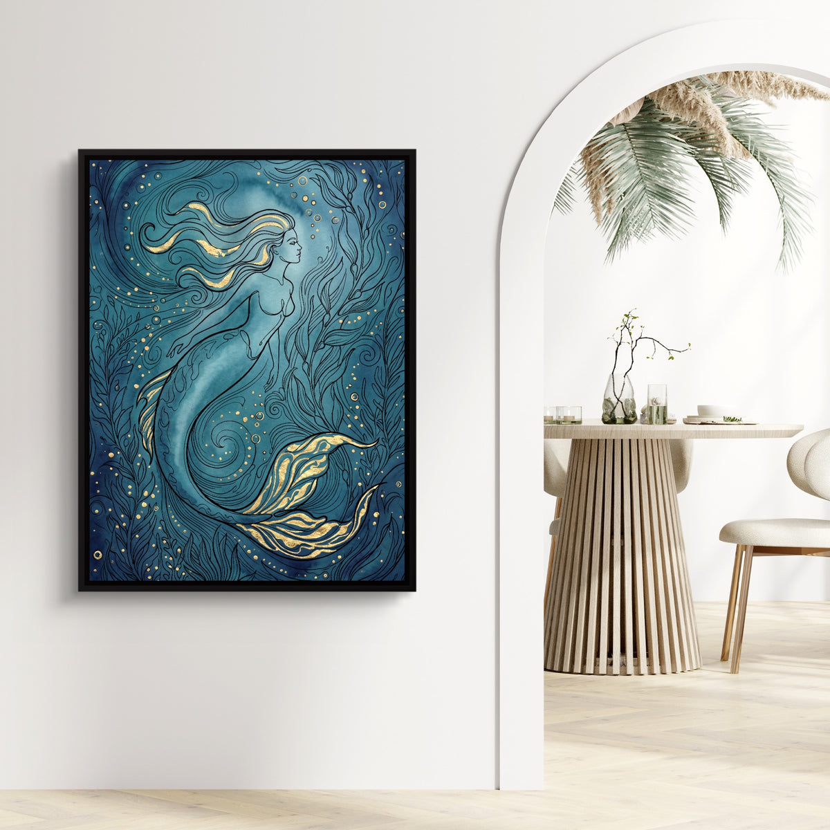 Mermaid Golden Flow — mermaid golden flow sq living room echo 1port framed black