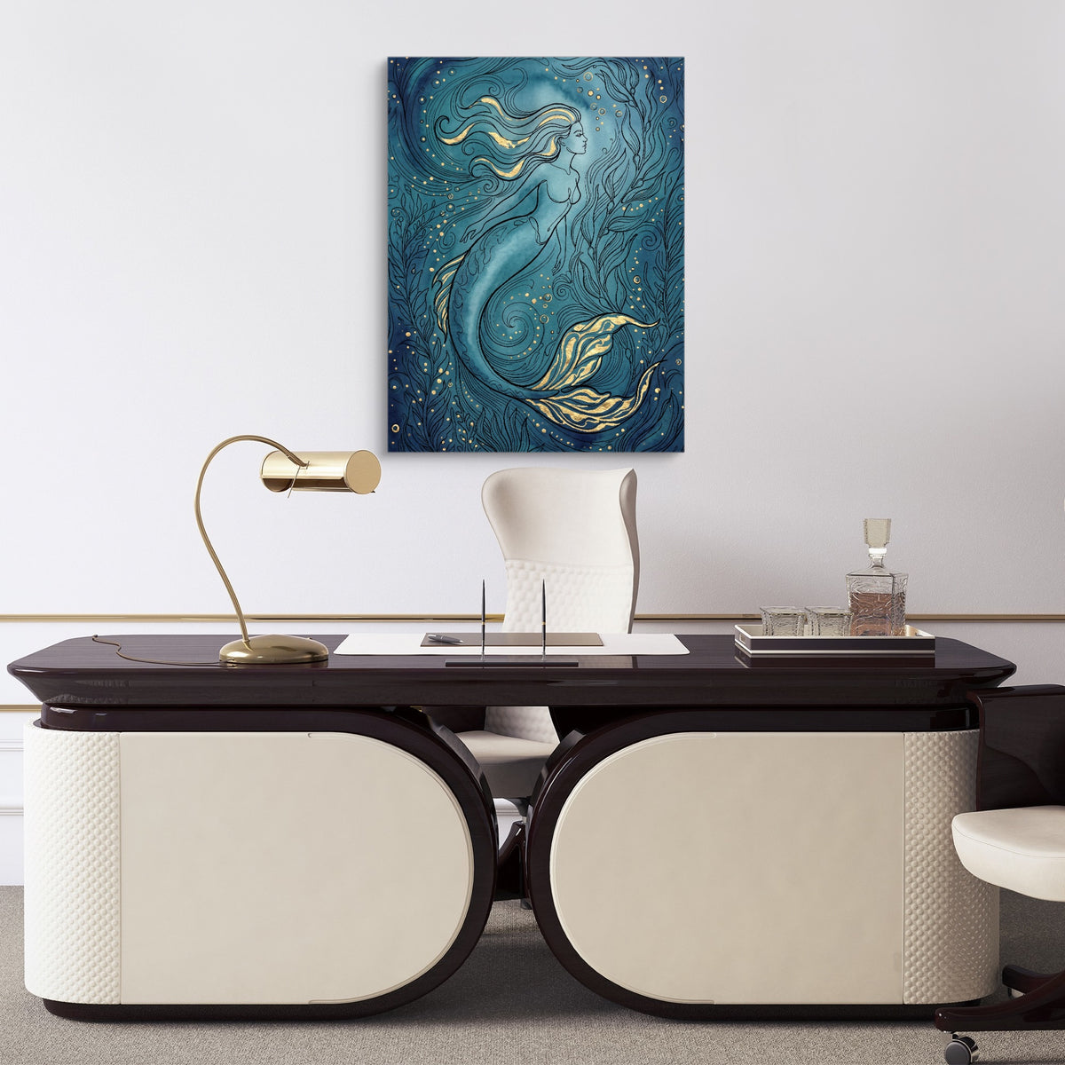 Mermaid Golden Flow — mermaid golden flow sq luxury office desk 1port flush print