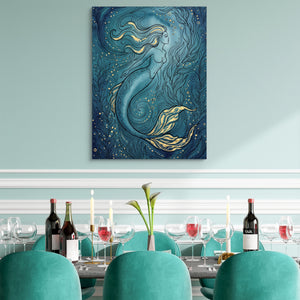 Mermaid Golden Flow — mermaid golden flow sq teal dining room 1port flush print