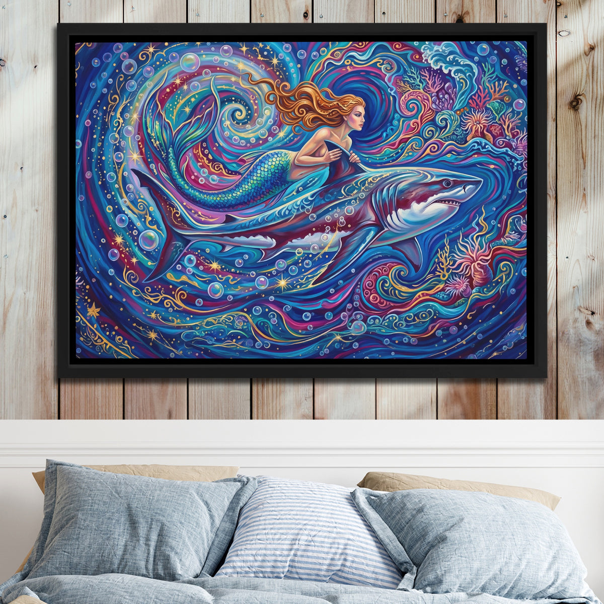 Mermaid Shark Spiral — Mermaid Shark Spiral Bed 2 Wood Panel 62