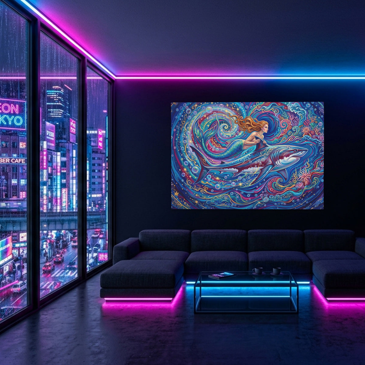 Mermaid Shark Spiral — Mermaid Shark Spiral Blue Pink Neon Room Land 83