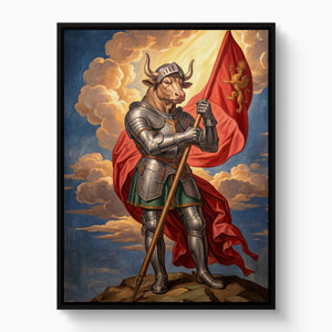Minotaur's Red Standard — minotaur's red standard white studio framed black