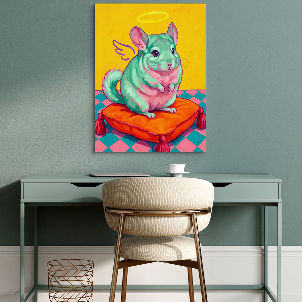 Mint Chinchilla Angel — mint chinchilla angel sq green desk 1port flush print