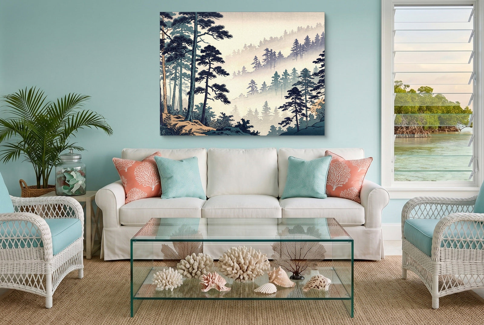 Misty Forest Indigo — misty forest indigo white studio framed black