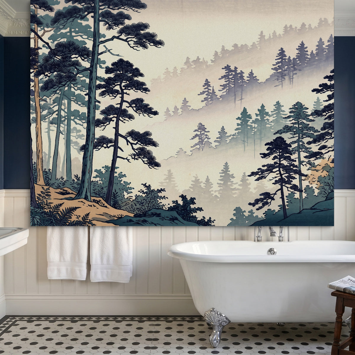 Misty Forest Indigo — misty forest indigo sq blue bathroom 1land flush print
