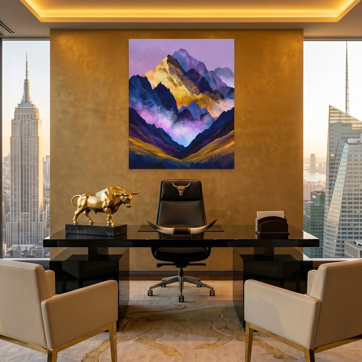 Misty Peaks Layered canvas wall art, room view