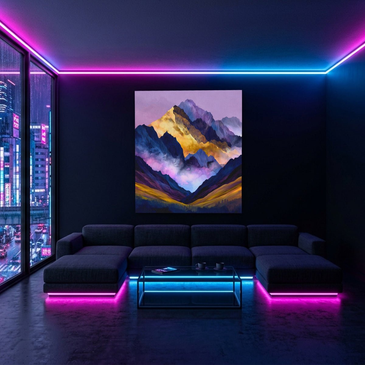 Misty Peaks Layered — Misty Peaks Layered Blue Pink Neon Room Port 9