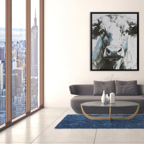 Modern Bull Portrait Black and White Wall Art