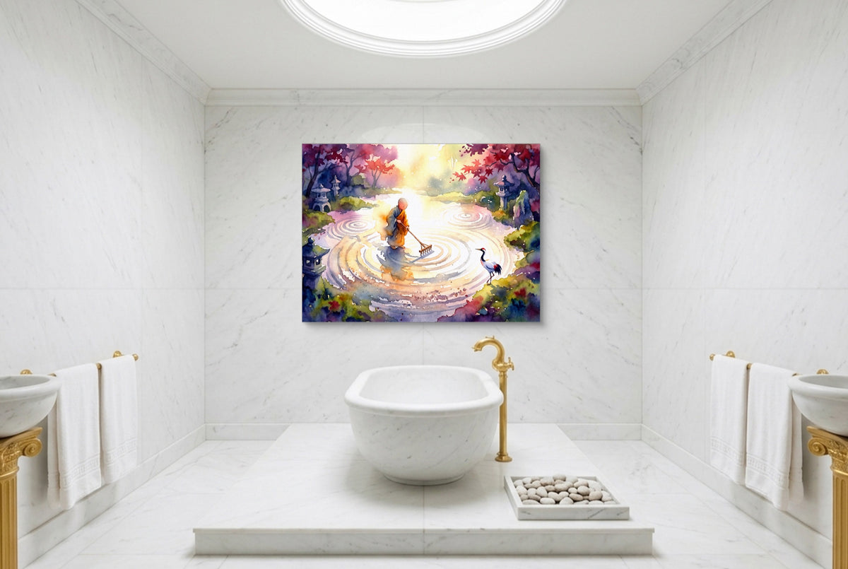 Monk Raking Circles — monk raking circles luxury bathroom interior 2 1land flush print