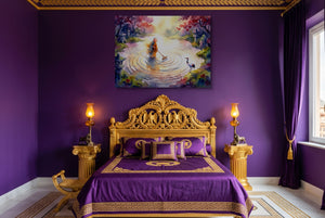 Monk Raking Circles — monk raking circles purple bedroom with bed 1land flush print