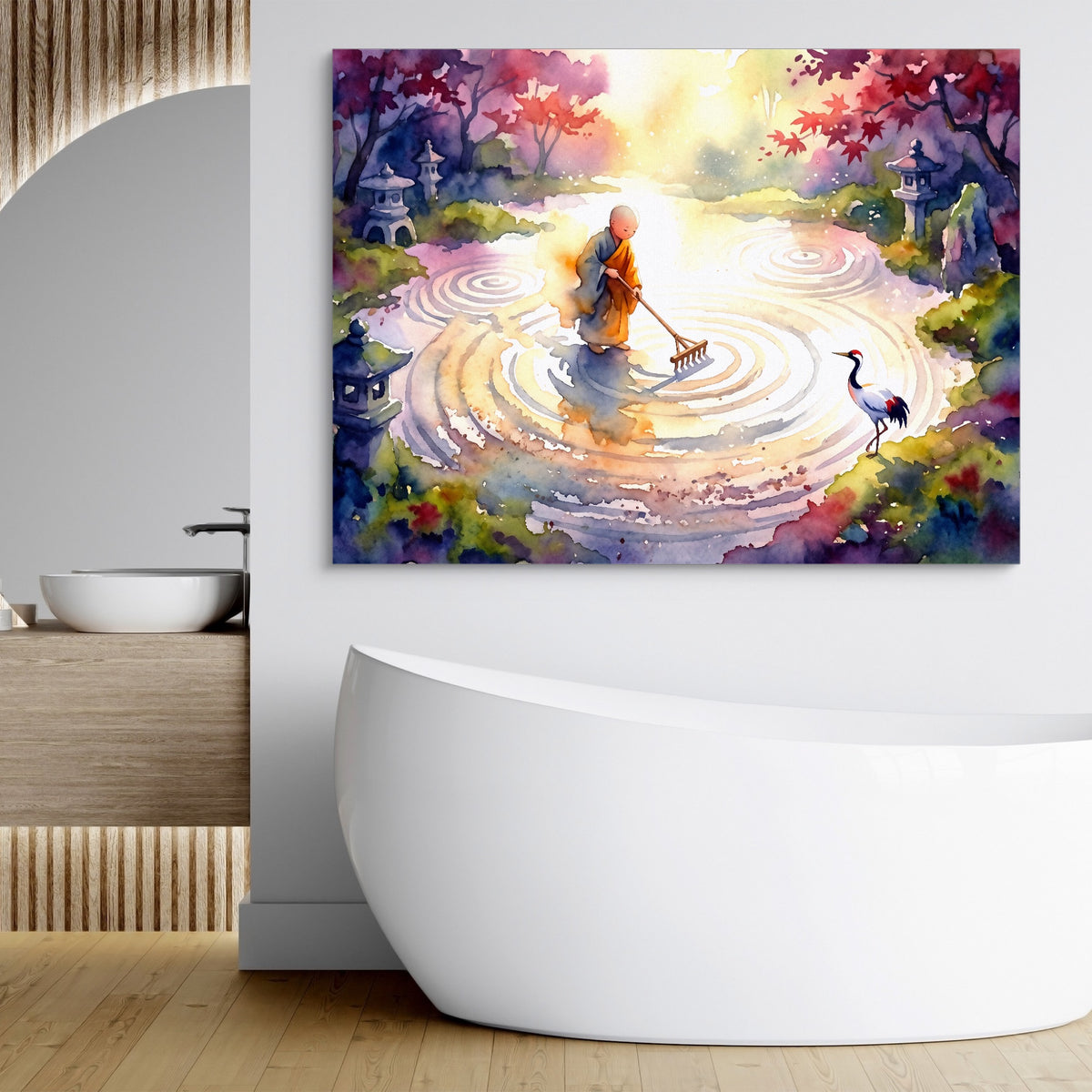 Monk Raking Circles — monk raking circles sq bathroom hotel 1land flush print