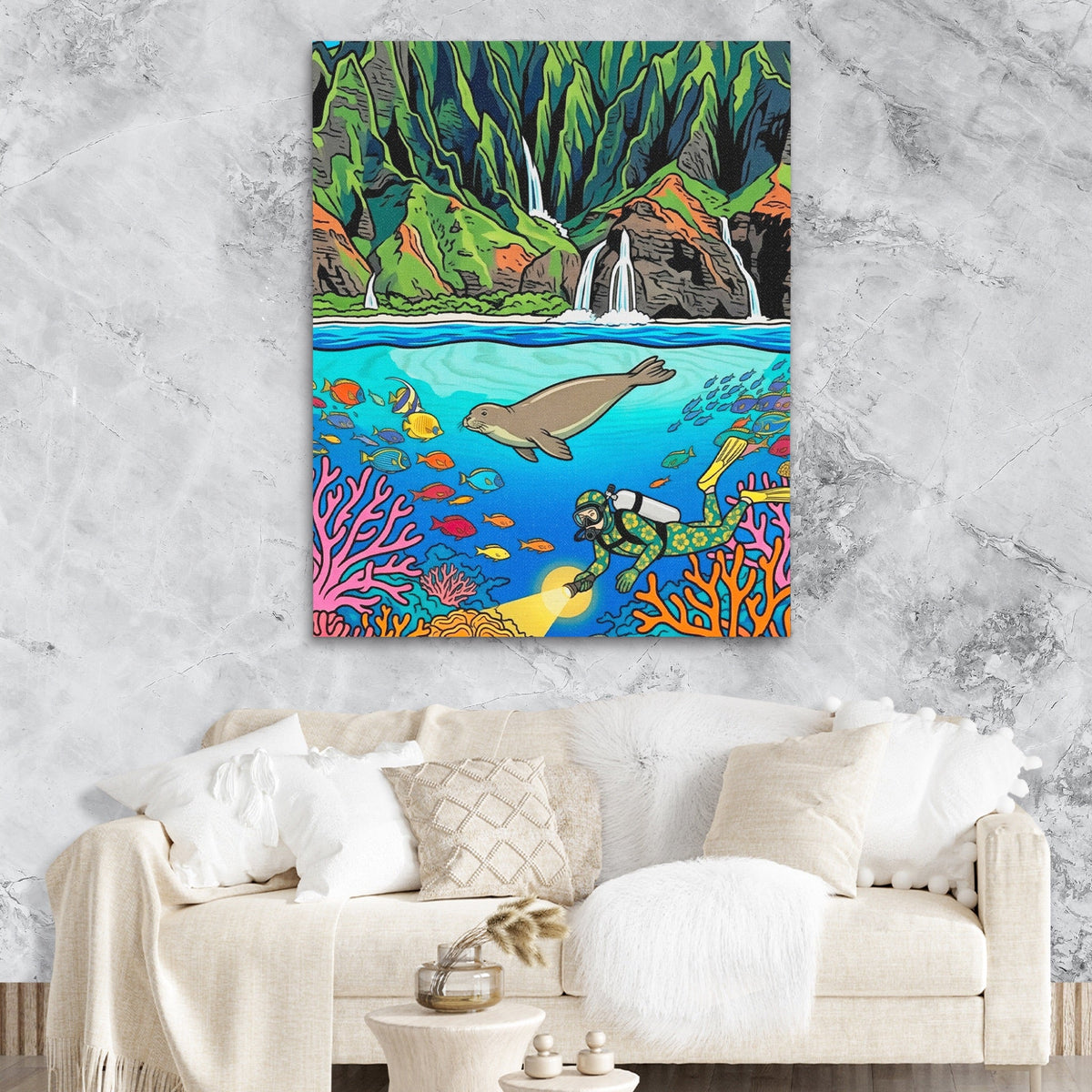 Monk Seal Reef canvas wall art, room view