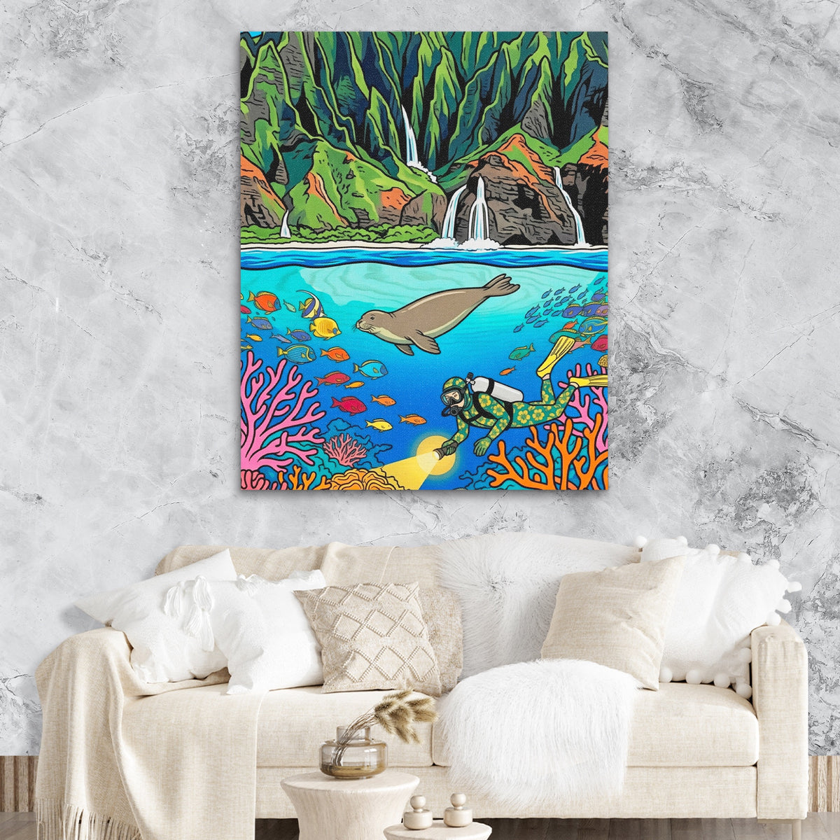 Monk Seal Reef — Monk Seal Reef Lux Couch Marble Walls 59