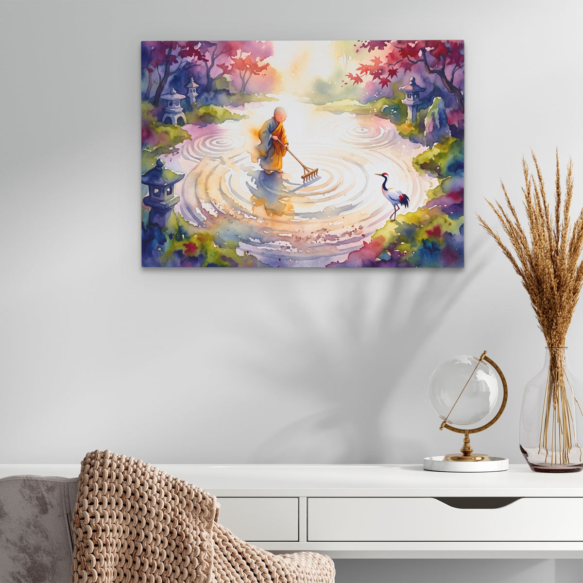 Monk Sweeping Meditation — Monk Sweeping Meditation White Office Glass land 282
