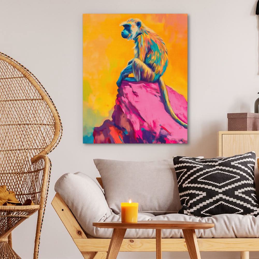 Monkey Sitting on the Cliff - Monkey Canvas Wall Art