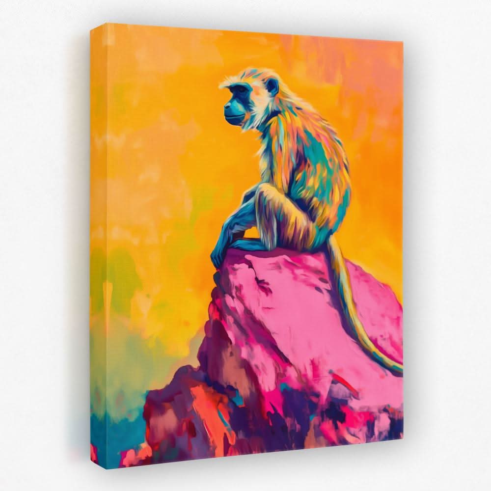Monkey Sitting on the Cliff - Monkey Canvas Wall Art
