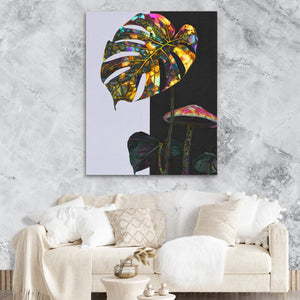 Monstera Psychedelic Bloom canvas wall art, room view
