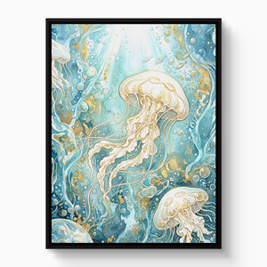 Moon Jelly Drifting — moon jelly drifting white studio framed black