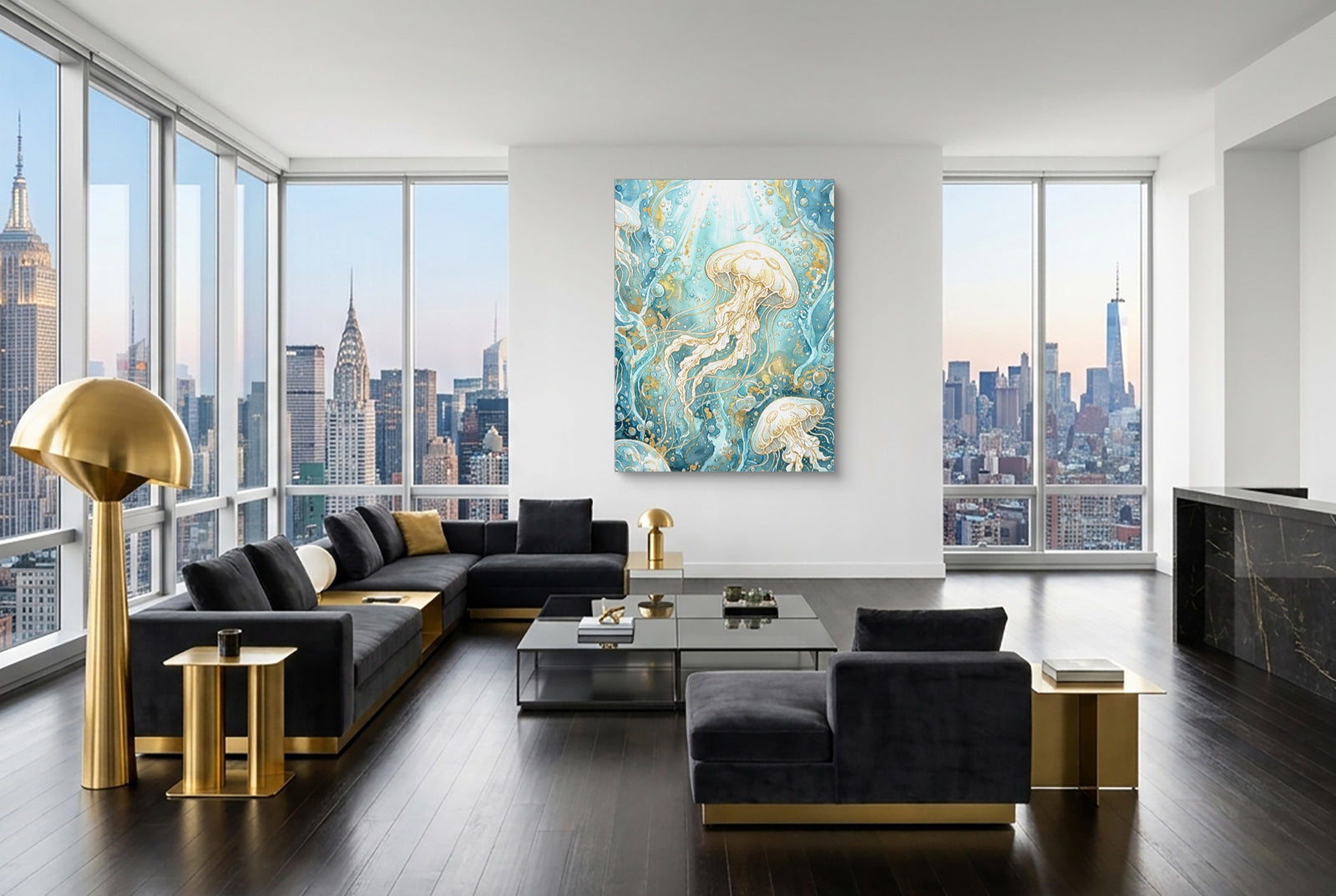 Moon Jelly Drifting — moon jelly drifting white studio framed black