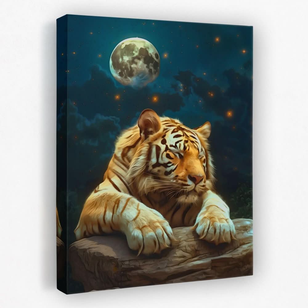 Moonlit Sleeping Tiger - Animals Canvas Wall Art