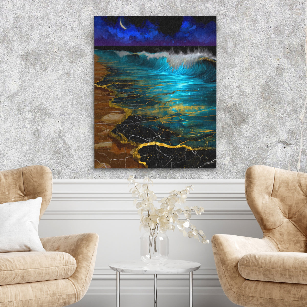 Moonlit Wave Lapping — Moonlit Wave Lapping Two Chairs Cement Wall 255