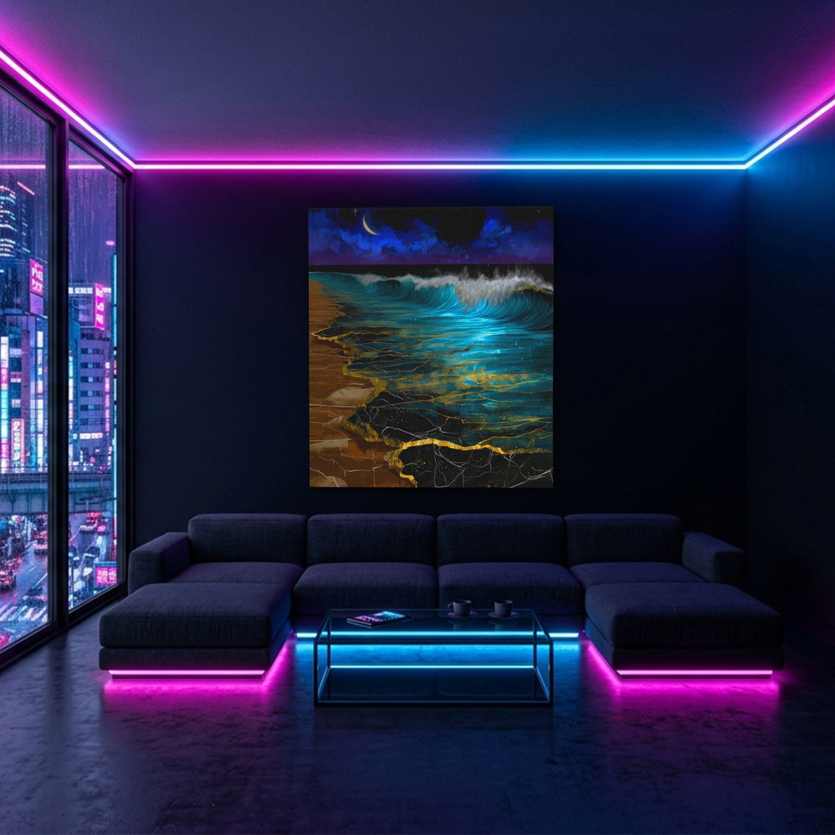 Moonlit Wave Lapping — Moonlit Wave Lapping Blue Pink Neon Room Port 15