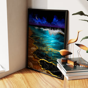 Moonlit Wave Lapping — Moonlit Wave Lapping New   Living Room Wall Apartment Zoom 111