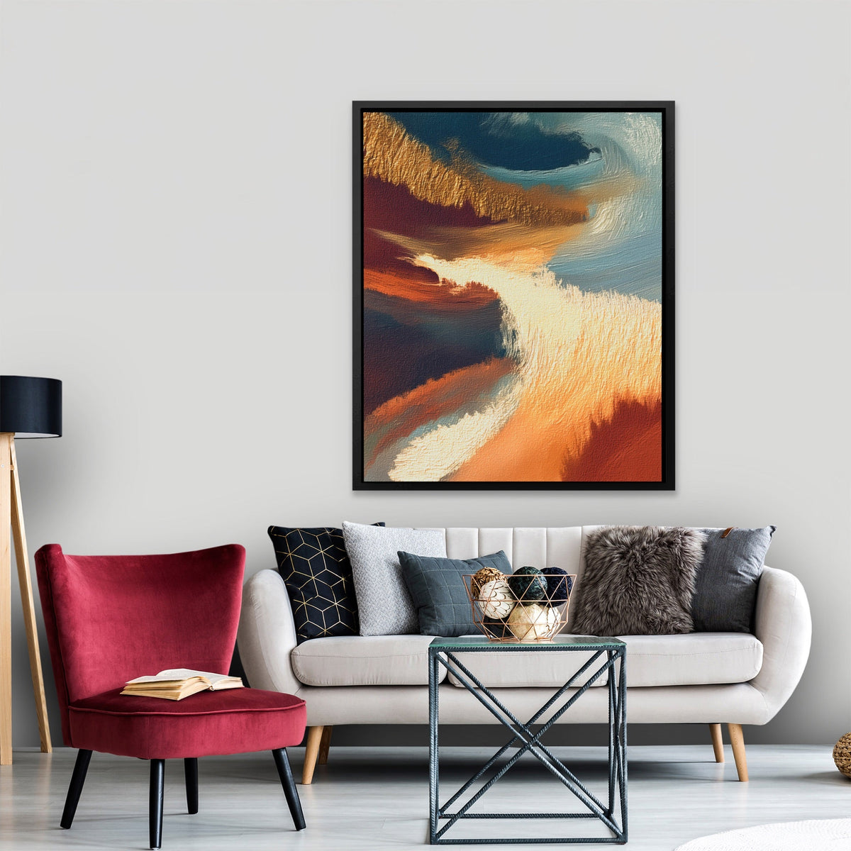 Moonlit Waves Swirl canvas wall art, room view