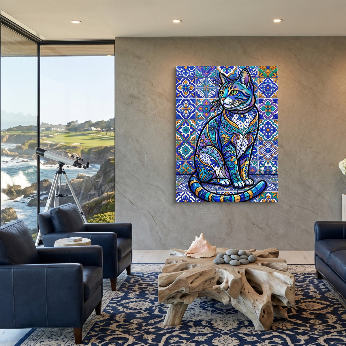 Mosaic Cat Azure - Luxury Wall Art