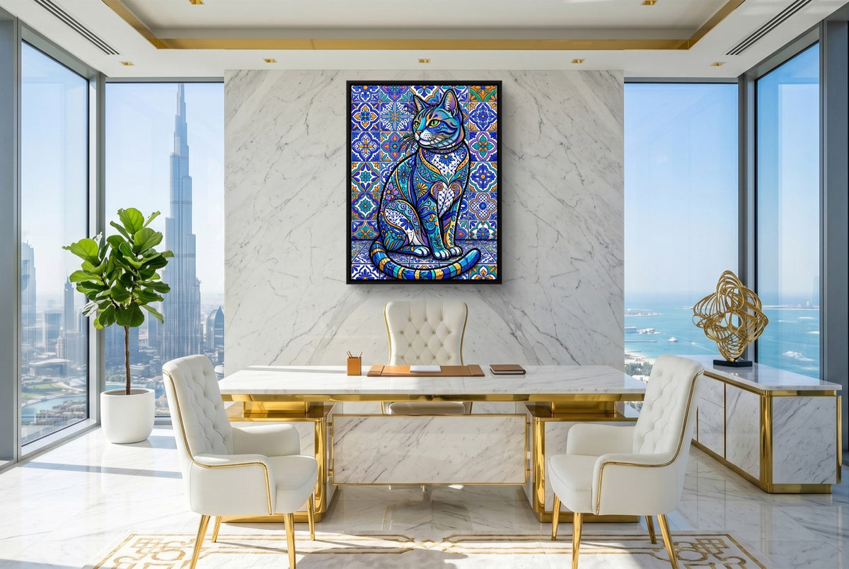 Mosaic Cat Azure - Luxury Wall Art