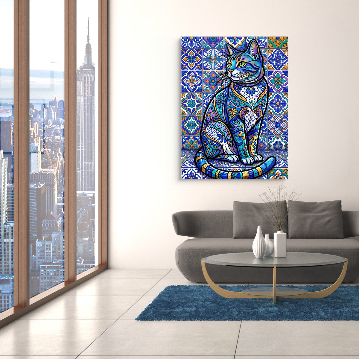 Mosaic Cat Azure — mosaic cat azure sq nyc views 1port flush print