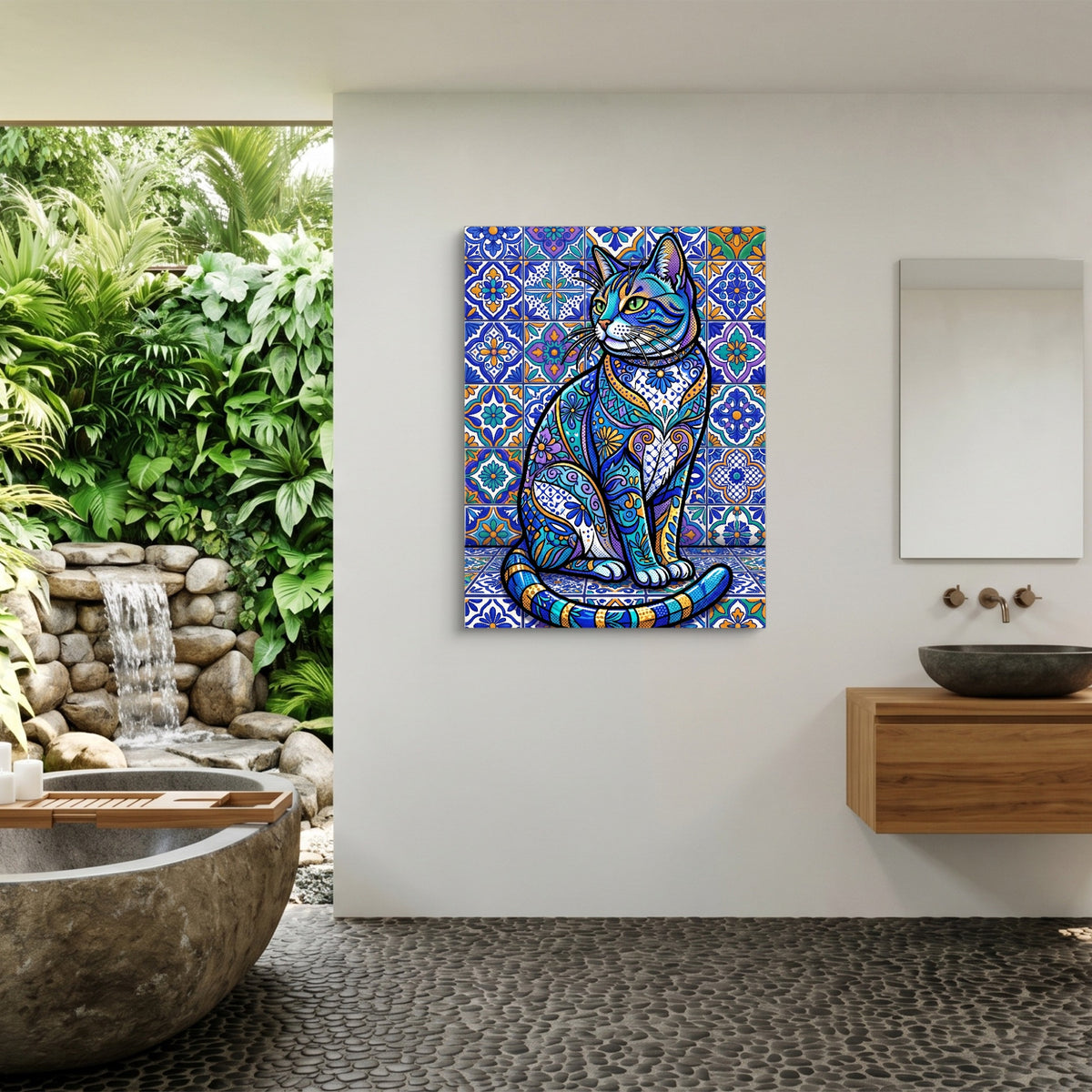 Mosaic Cat Azure — mosaic cat azure sq outdoor bathroom 1port flush print