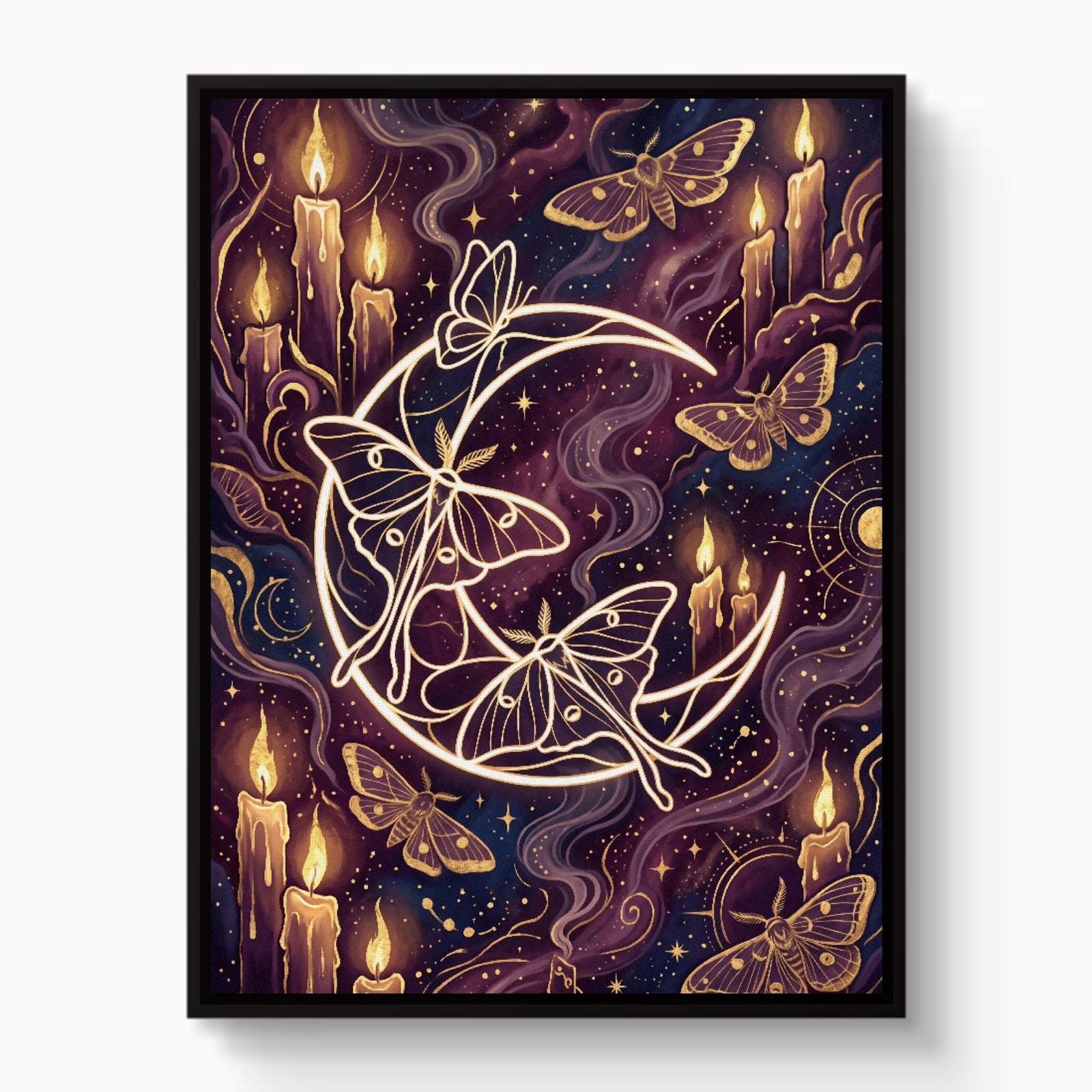 Moths Golden Glow — moths golden glow white studio framed black