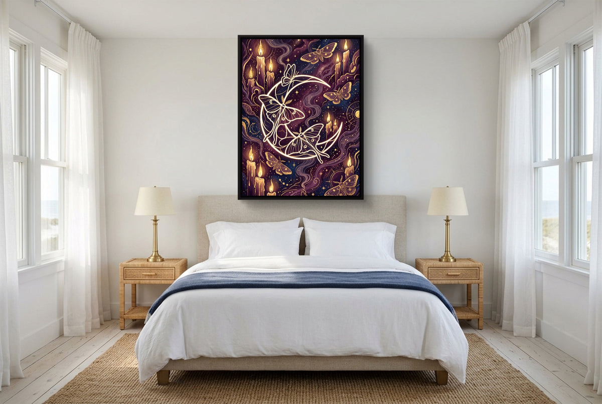 Moths Golden Glow — moths golden glow bedroom with windows 1port framed black