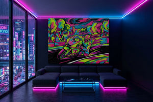 Motorcycle Neon Flash — motorcycle neon flash modern living room with neon lights 1land flush print