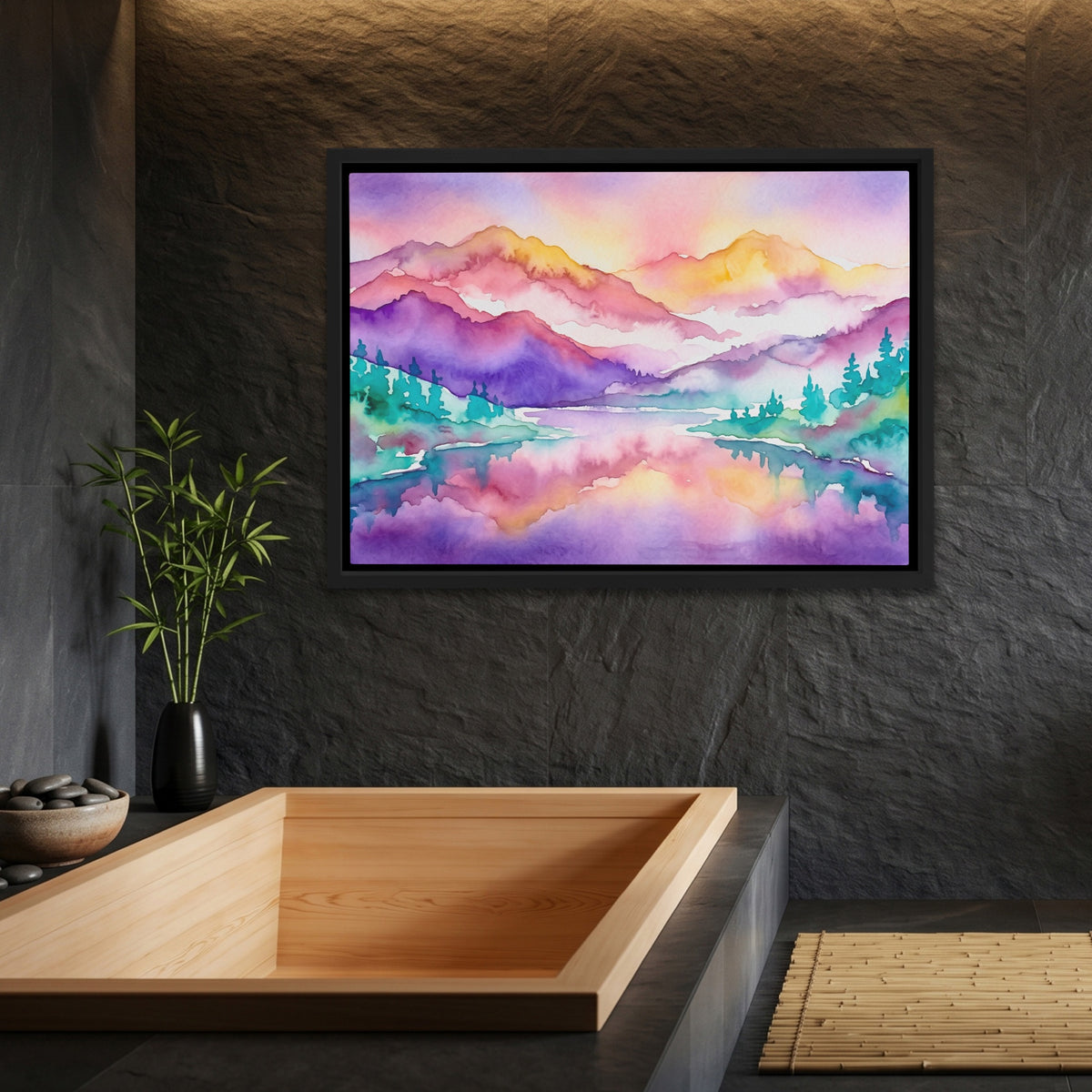 Mountain Lake Reflection — Mountain Lake Reflection Bamboo Bathroom Land 24