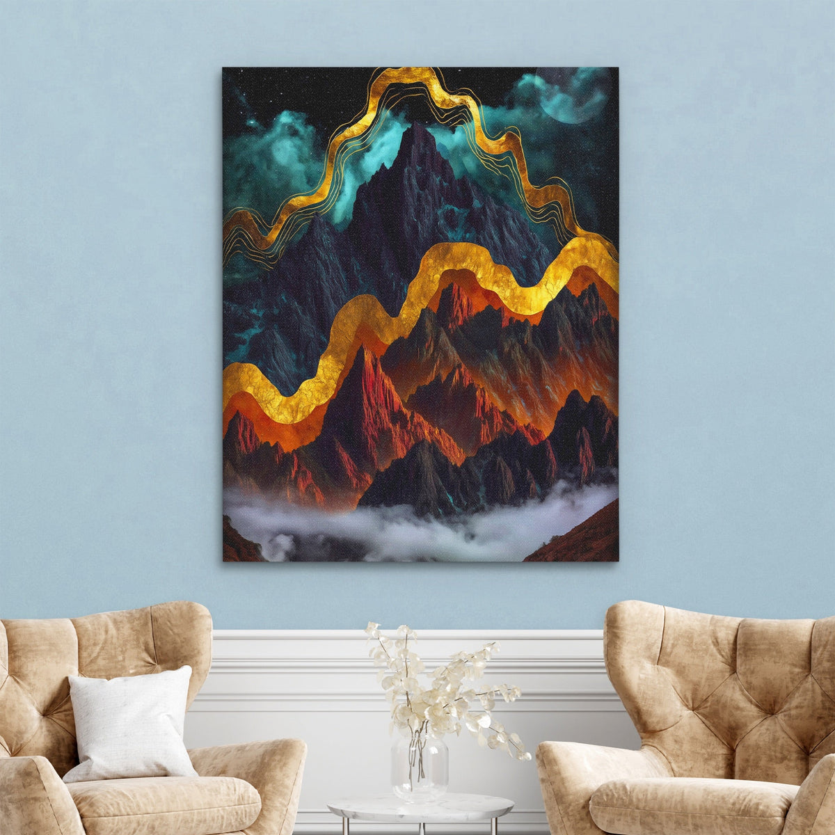 Mountain Peaks Luminous canvas wall art, room view