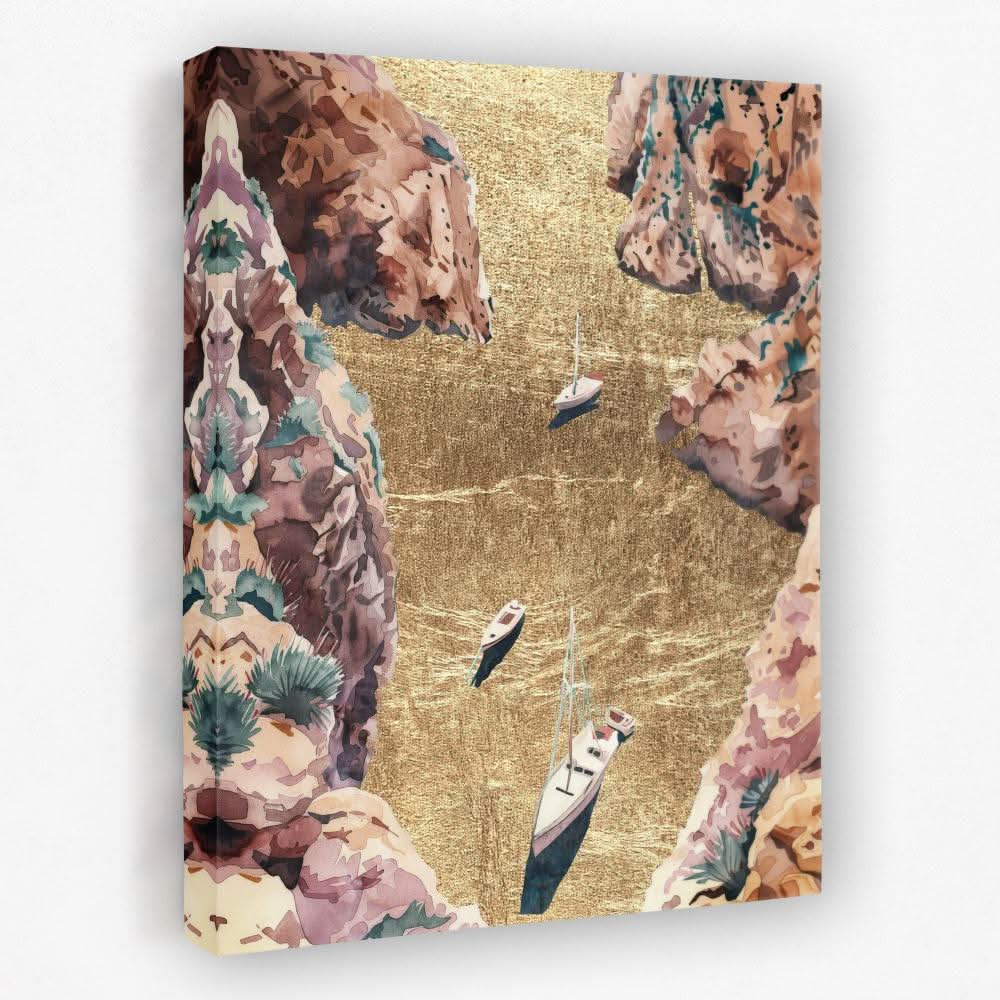 Mountain River of Gold - Bay Canvas Wall Art