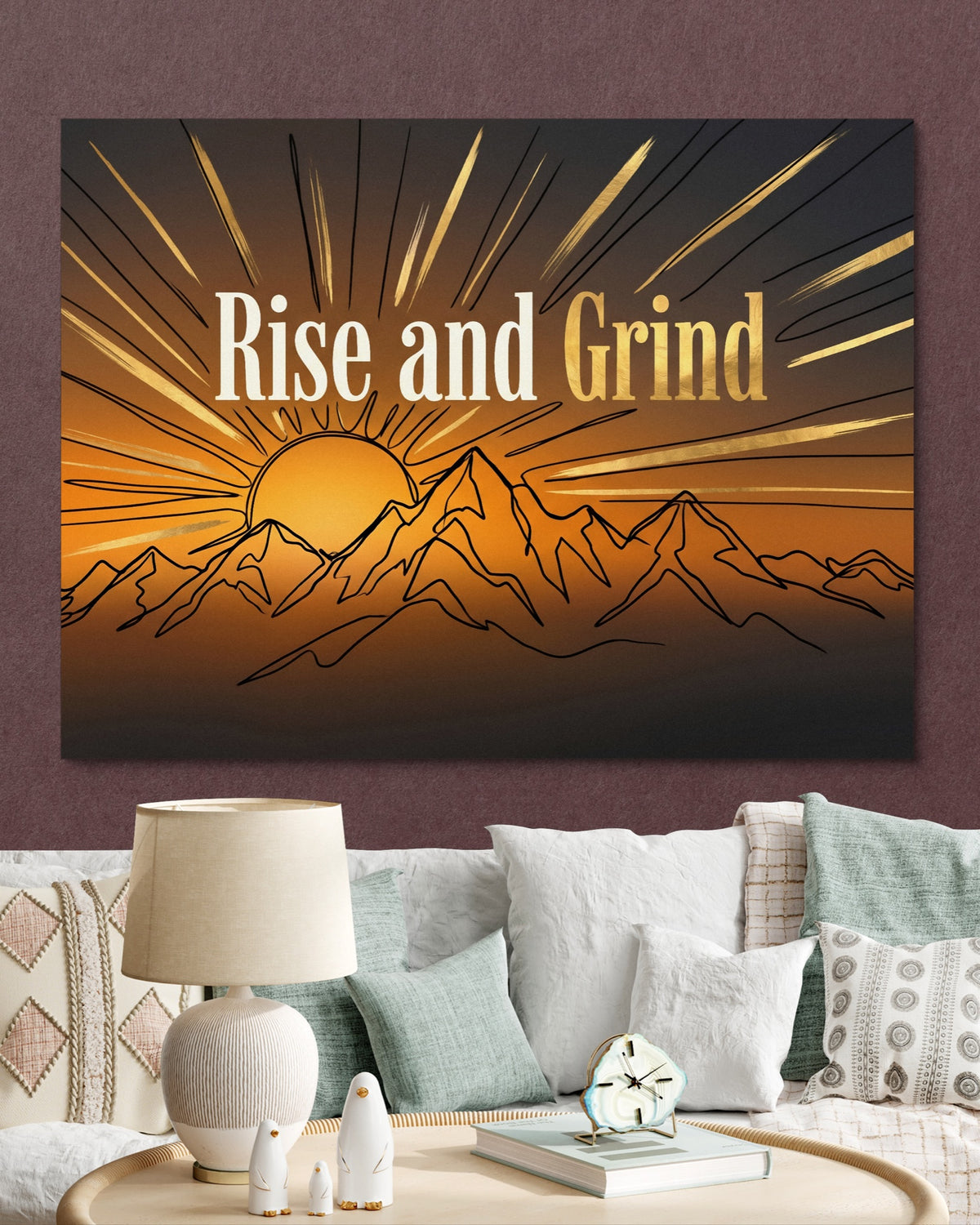 Mountains Golden Sunrise — mountains golden sunrise psd burgundy clock couch 1land flush print