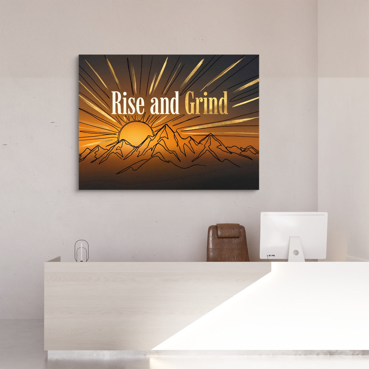 Mountains Golden Sunrise — mountains golden sunrise sq reception desk 1land flush print