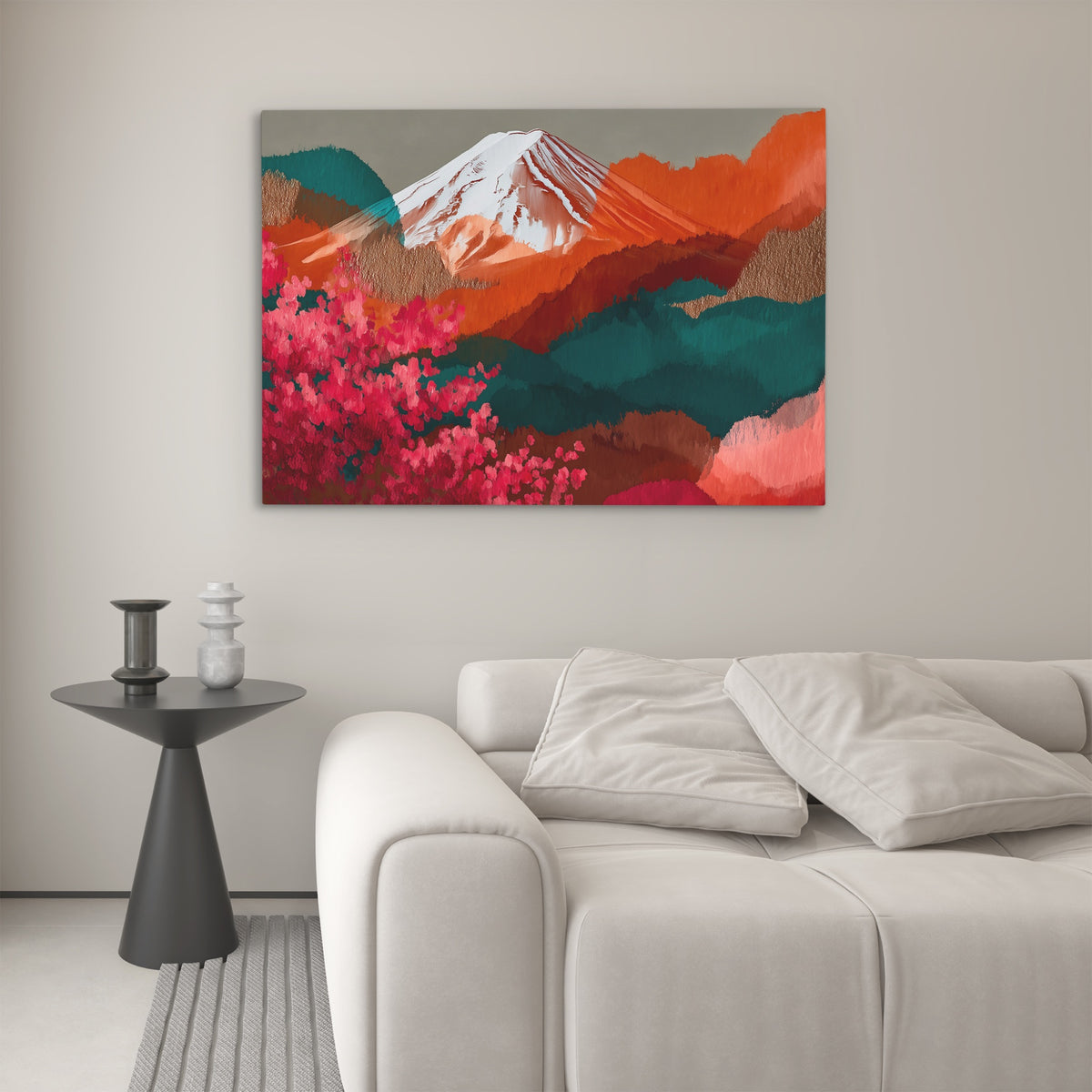 Mt. Fuji Crimson Blossom — Mt. Fuji Crimson Blossom Luxury White Couch 186