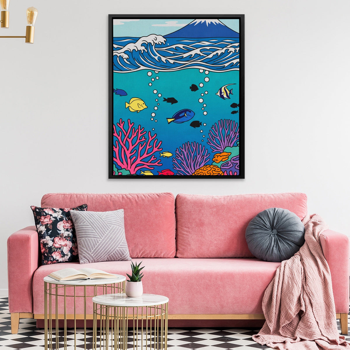 Mt. Fuji Underwater canvas wall art, room view