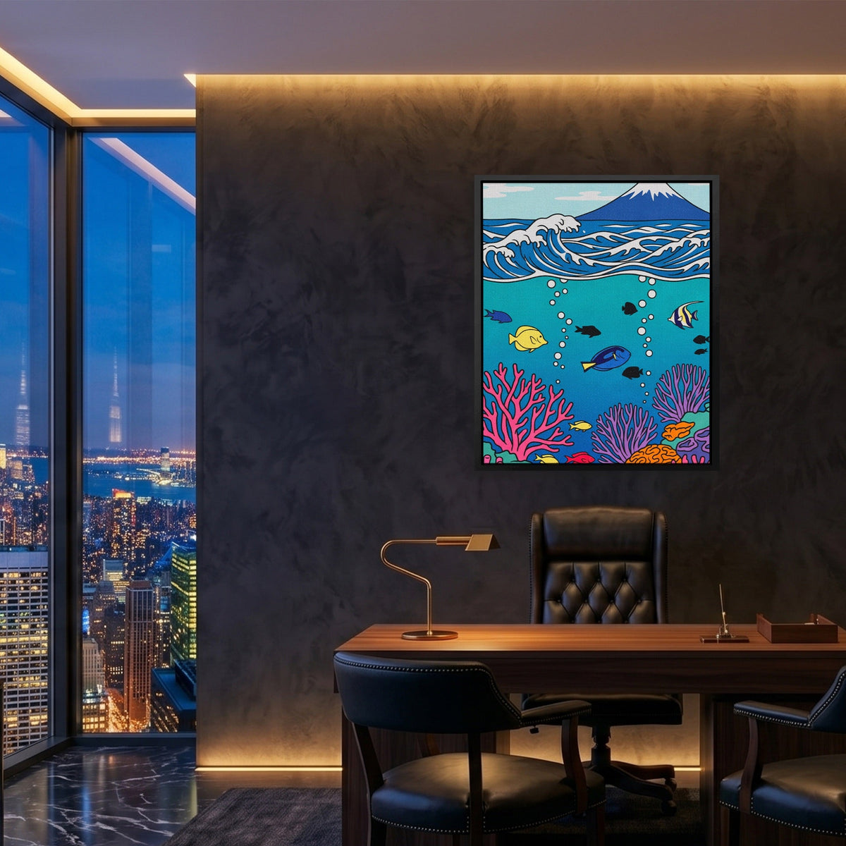 Mt. Fuji Underwater canvas wall art, room view