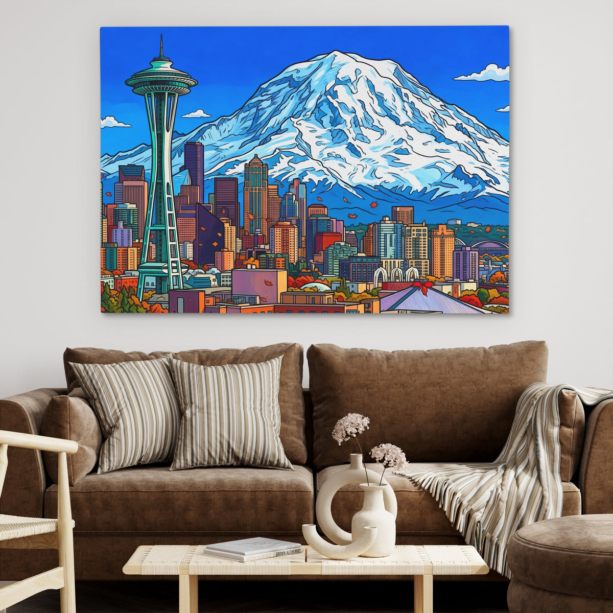 Mt. Rainier Skyline — Mt. Rainier Skyline Brown Couch 13