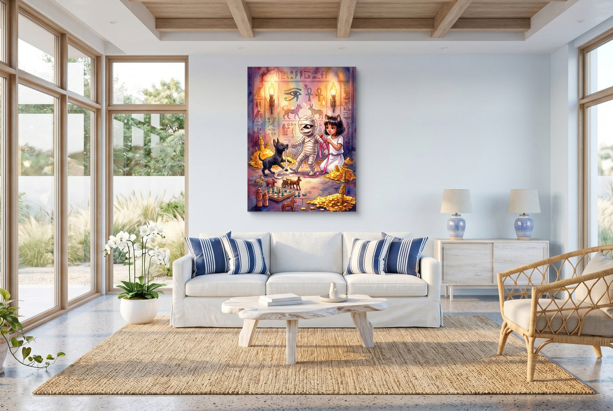 Mummy's Playful Bandages — mummy's playful bandages living room with windows 1port flush print