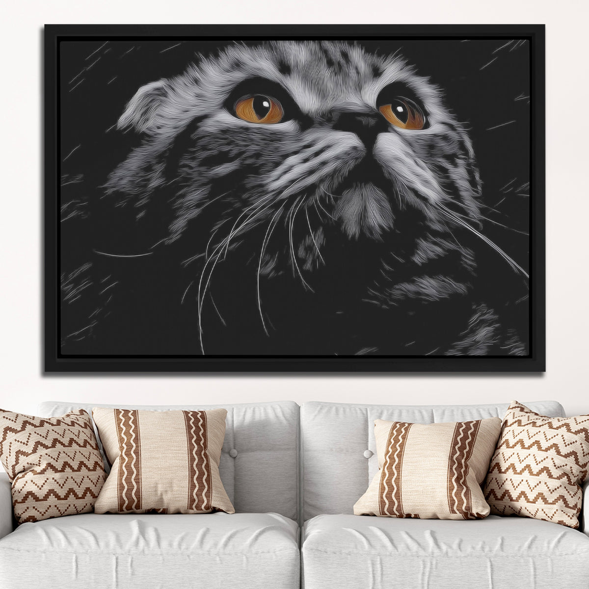 Munchkin Cat Luminous Eyes — Munchkin Cat Luminous Eyes White Groovy Couch Close 267